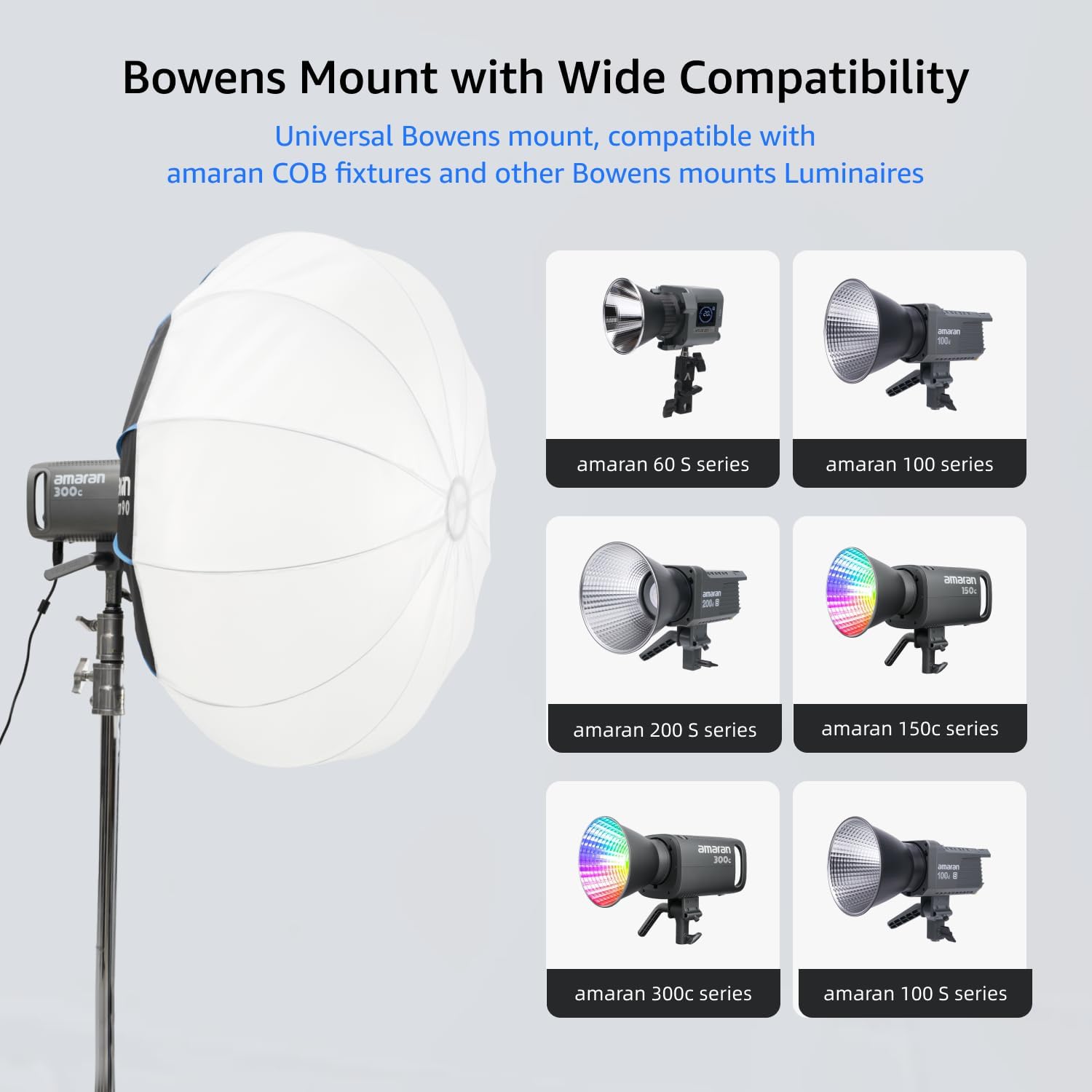 amaran Lantern 90 Soft Box,90cm (3ft) Large Omnidirectional Bowens Mount Soft Light Modifier,Quick-Setup Quick-Folding for amaran 100/200 Series/150c/300c,Aputure 300/600 (Lantern 90)