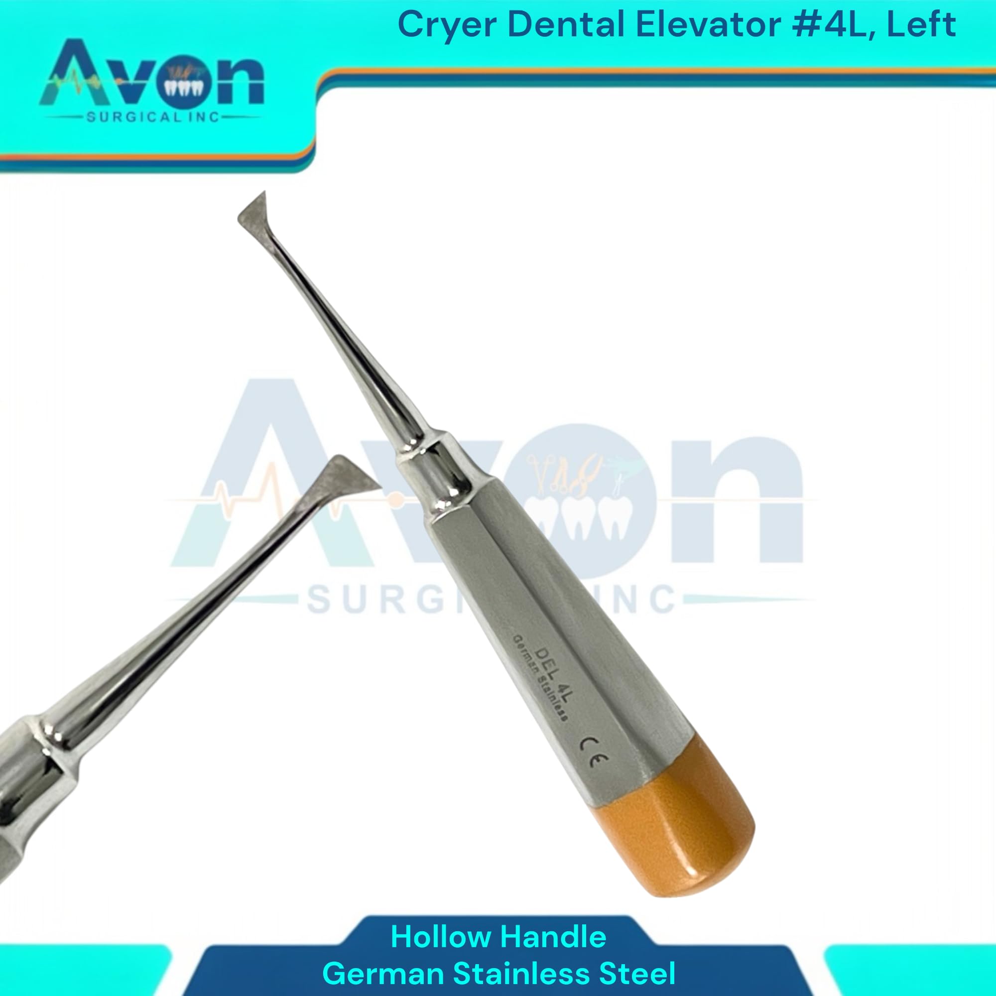 Dental Root Tooth and Molar Extraction Loosening Pick Elevator - Cryer Elevator Pick #4L + Cryer Elevator #4R - German Stainless Steel (2-Pack)