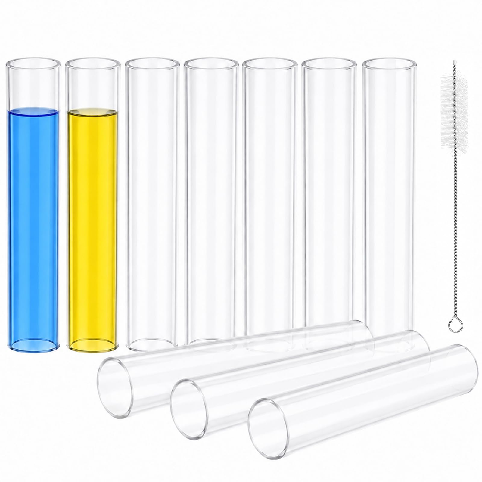 10 provette in vetro borosilicato con fondo piatto, 20 x 100 mm, con spazzola per la pulizia, maggiore stabilità della temperatura, inerzia chimica e precisione di osservazione