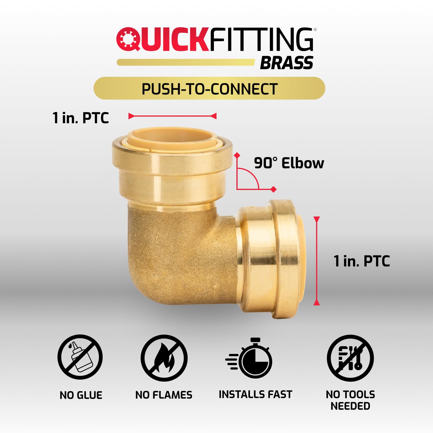 Accesorios de fontanería de codo de 1 pulgada con herramienta de extracción de clip deslizante, accesorios de latón para cobre, PEX y CPVC, certificado sin plomo (paquete de 2)