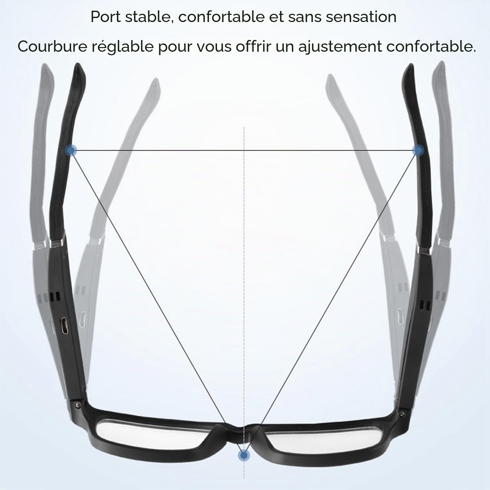 Lunettes Intelligentes à Conduction Osseuse, Lunettes de Audio Bluetooth pour Hommes et Femmes, Son à Oreille Ouverte avec Micro, Filtre de Lumière Bleue, Lentille (Noir)