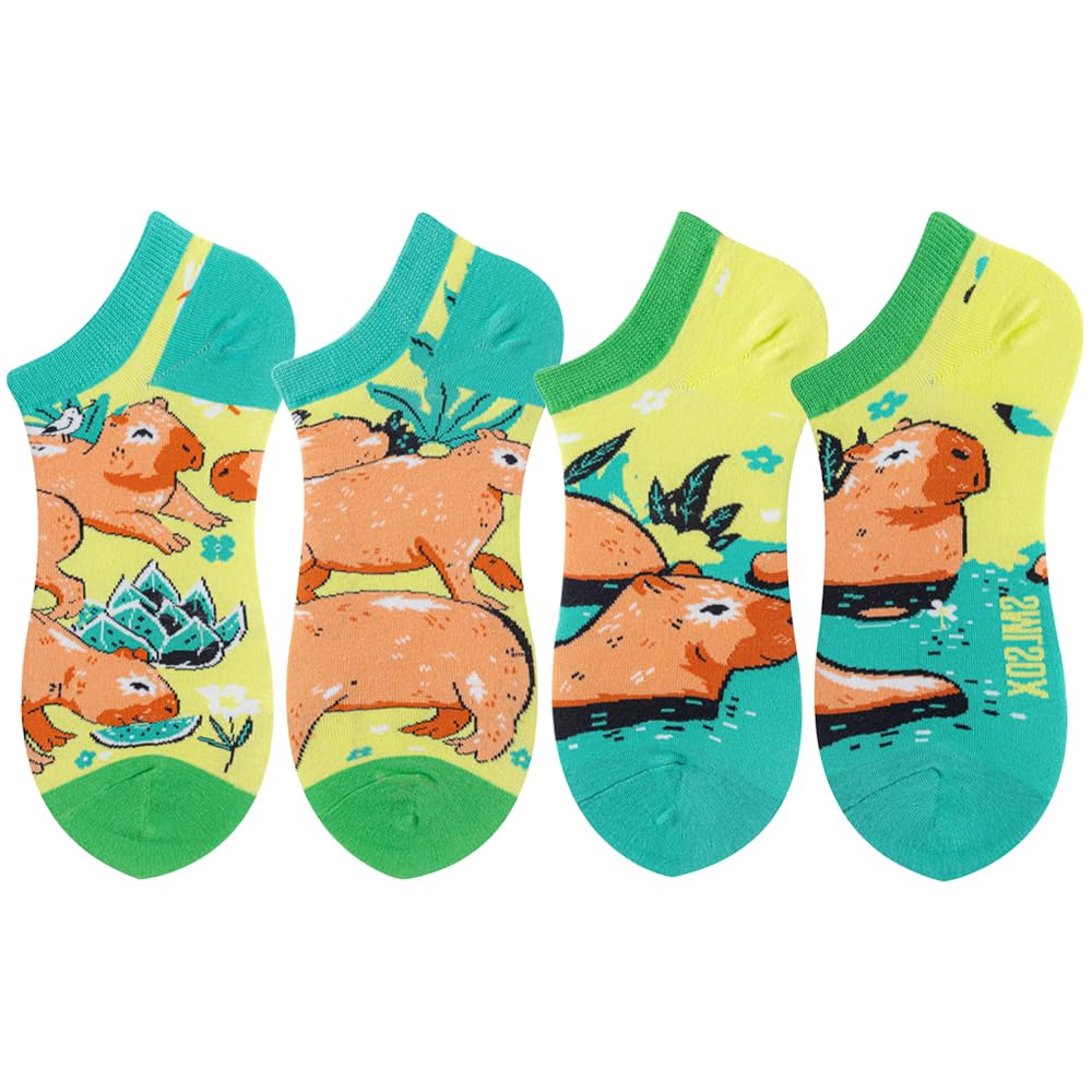 2 Pairs Funny Cartoon Animal Print Cotton Ankle Socks for Women Teens