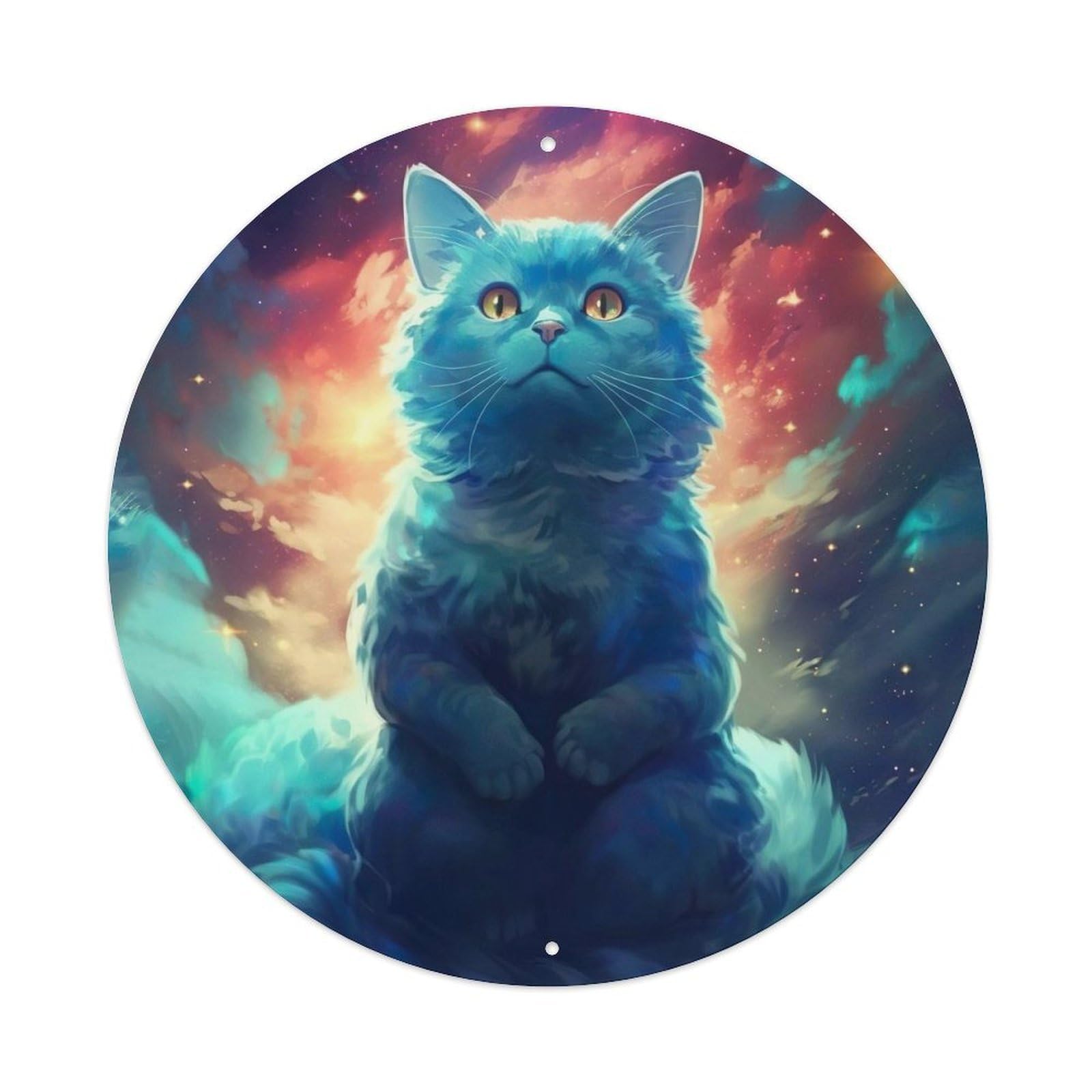 Animal Cosmic Blue Cat in Ethereal Nebula Galaxy Space Vintage Metal Tin Sign Plaque Wall Decor for Cafe, Club Bar, Office, Garden Metal Poster 8x8Inch
