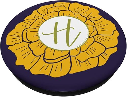 Miniatura 2 de Pretty Caléndula Flor Monograma Letra H Amarillo con PopSockets Azul Agarre y Soporte para Teléfonos y Tabletas, Negro