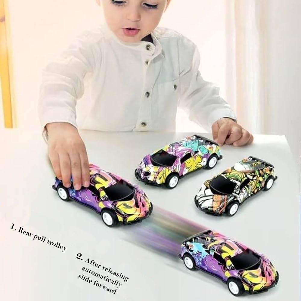 NEEYATI Die-Cast Model Car | Premium Metal Sports Car Toy with Graffiti Art Design | Pull Back Action Car for Kids, Collectors & Gifting | Opening Doors | Scale Model Vehicle (Multicolor) 1