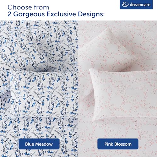Image of DREAMCARE Full Size Sheets - Cooling Sheets - 4pcs Set - up to 15 inch Deep Pocket Full Sheet Set - Sheets Full Size Bed - Soft & Long Lasting 100% Fine Brushed Polyester with Side Pocket Floral Blue
