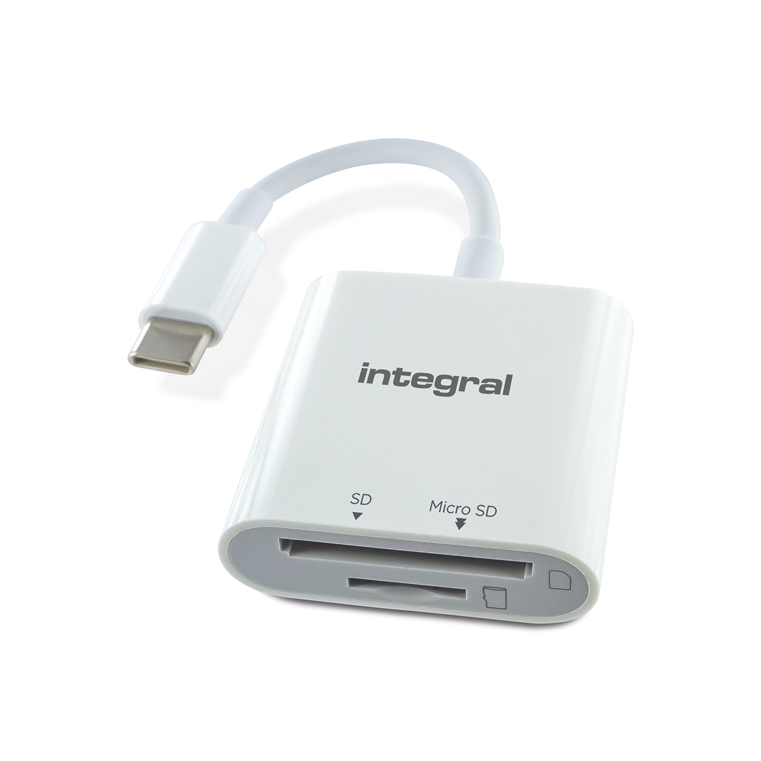 Integral Dual-Slot Micro SD & SD USB C 3.0 Cabled Memory Card Reader Adapter - Super fast transfer & Compatible with High Speed UHS-I interface: SDHC, SDXC, microSDHC & microSDXC UHS-I U1 & U3