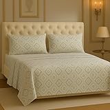 BSB HOME Microfiber Cotton 4 Pcs Bedding Set for King Size Double Bed (78x72 Inches) – 1 Fitted Bedsheet with Elastic + 1 Flat Top Sheet + 2 Pillow Covers | Elegant Prints (Color - Off White Grey)