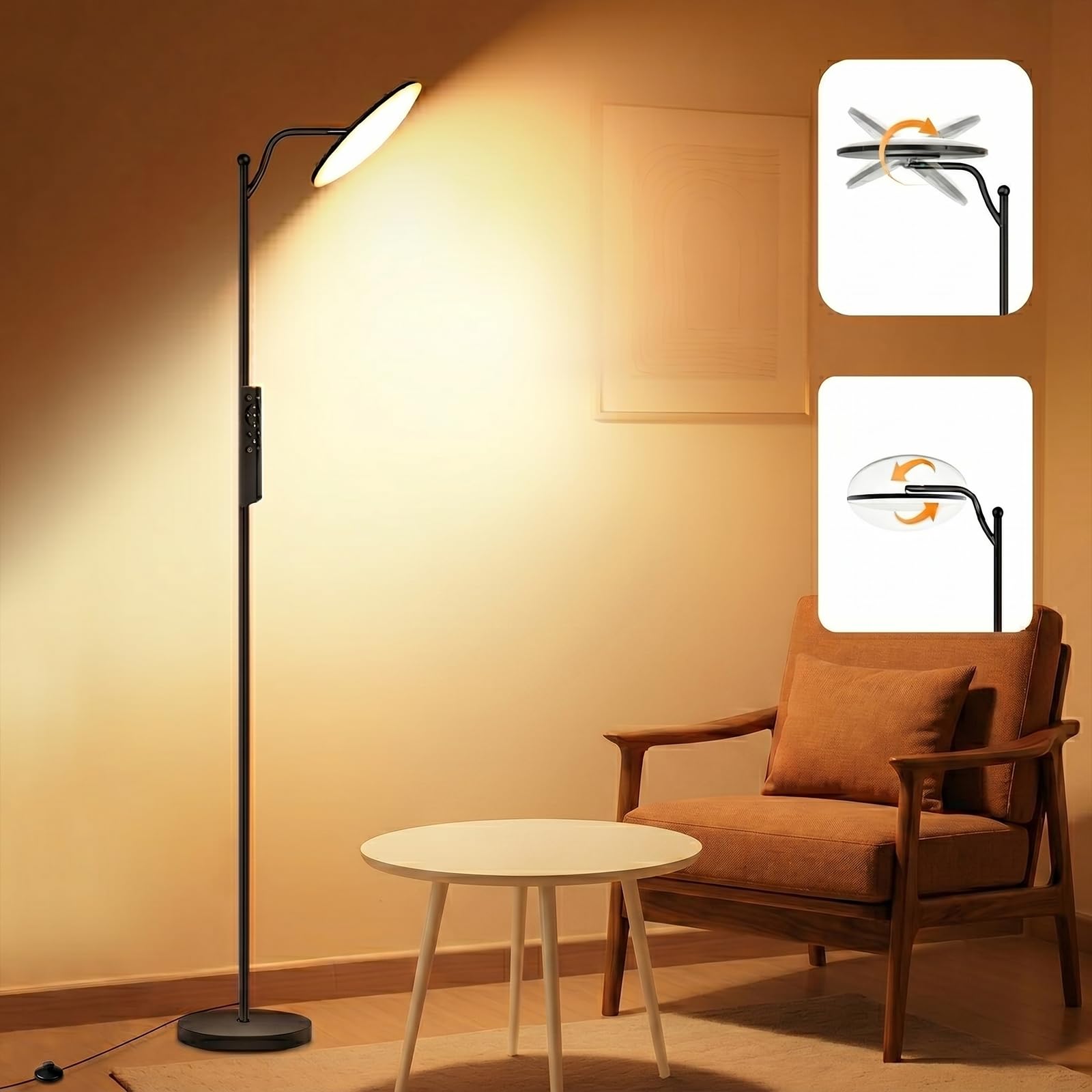 LED Stehlampe Wohnzimmer, 32W Deckenfluter LED mit Fernbedienung, 2700K-6500K Stufenloses Dimmen, Moderne Leselampe Stehleuchte für Wohnzimmer Schlafzimmer Büro, Schwarz, Energieeffiziente