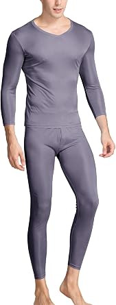 Grenasasilk Mens Silk Long Johns Mulberry Silk Long Underwear V-Neck Breathable Thermal Underwear Sets & Undergarments