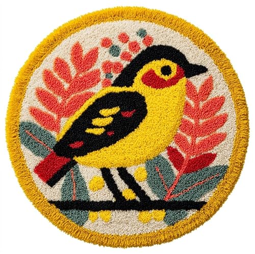 Kit de tapis à crocheter oiseau jaune WallustrioaW tapisserie pré-imprimée coussin 50x50cm