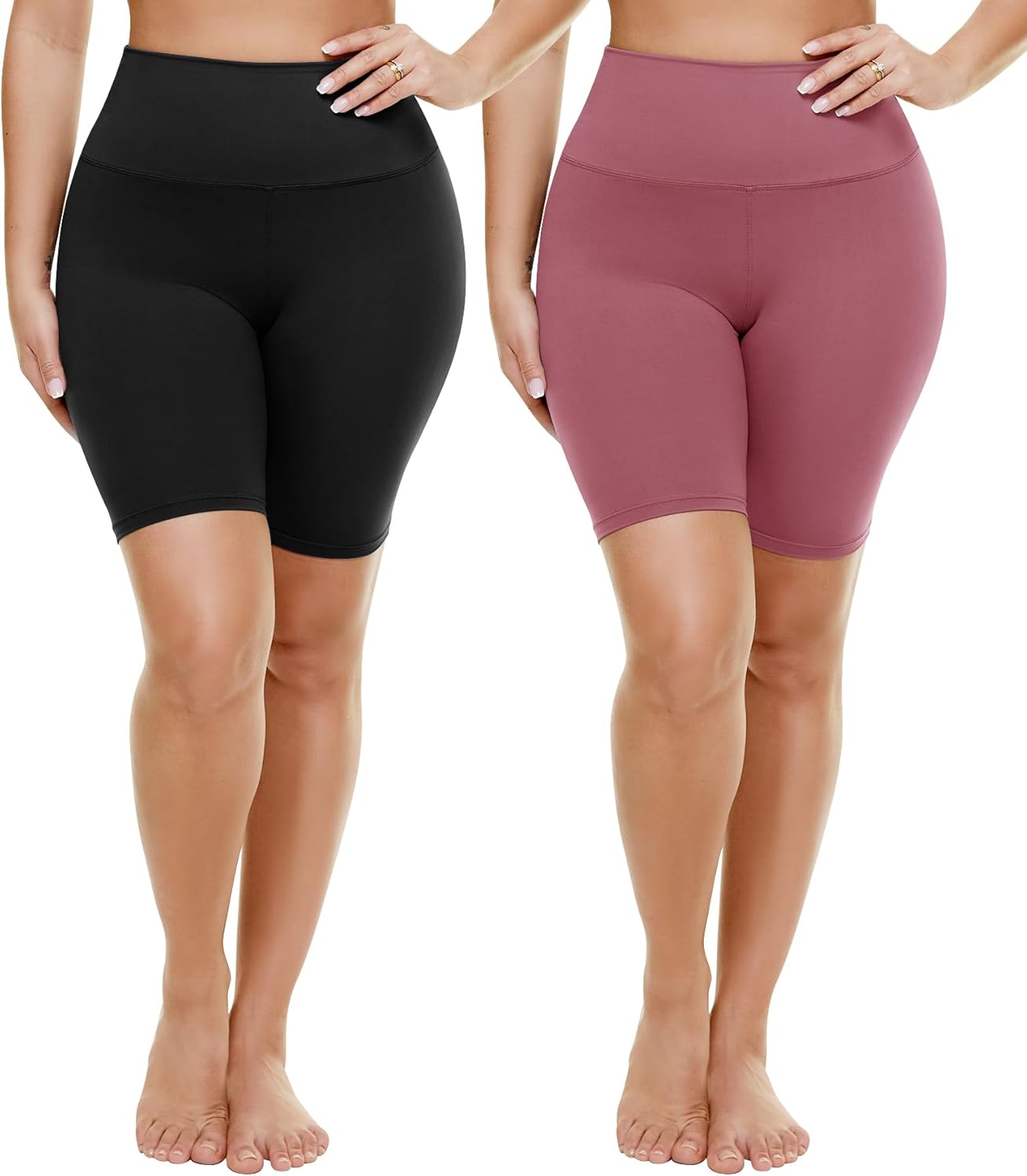 TNNZEET 2 Pack Plus Size Biker Shorts for Women - 8" Black High Waisted Tummy Control Spandex Workout Shorts (XL-4XL)