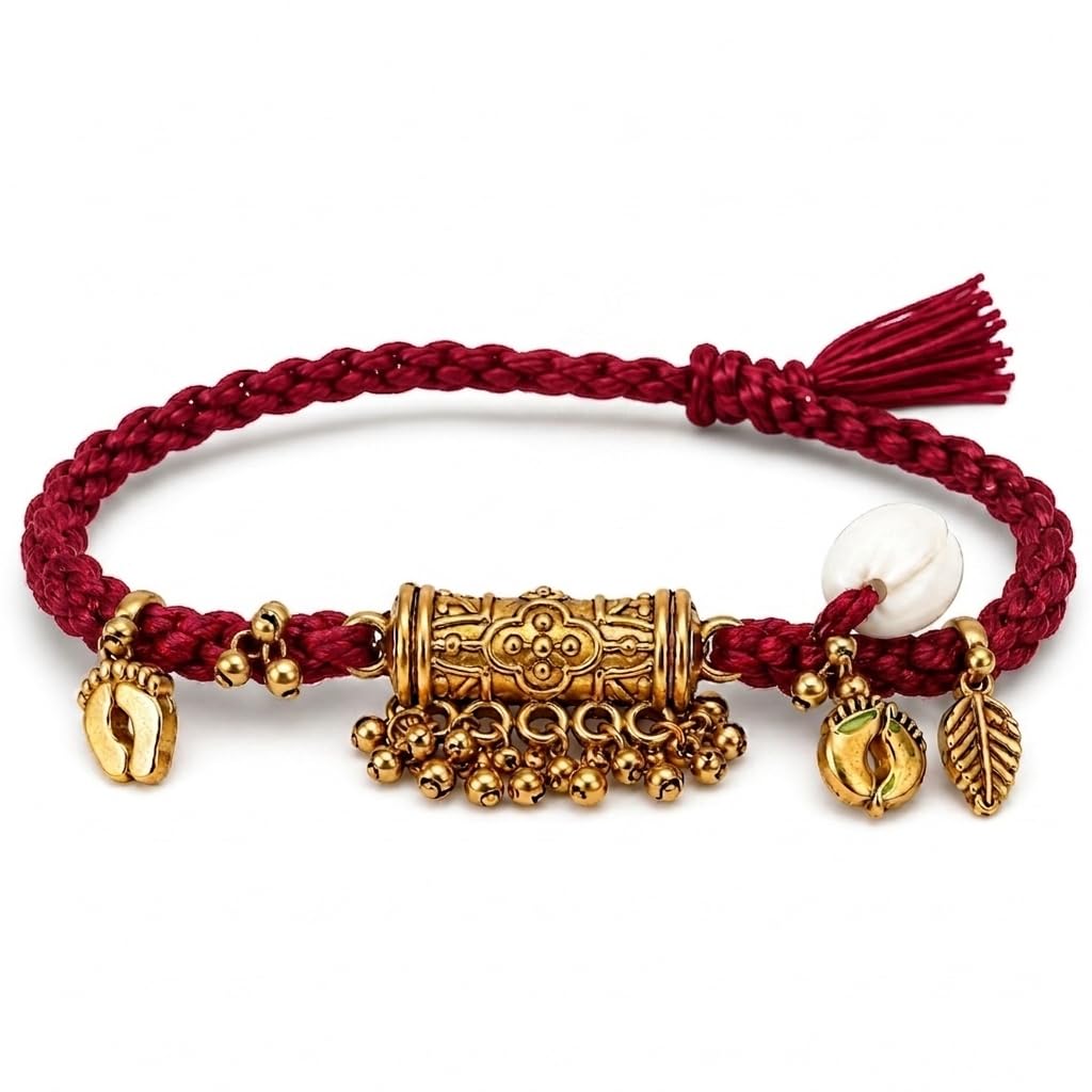Panchmasi Rakhi For Pregnant Women, Golden Coloured Mandadi with silver coloured beads, black colour cord, adjustable size | Panchmasiyu | Panchmasi Rakhi |-image-15