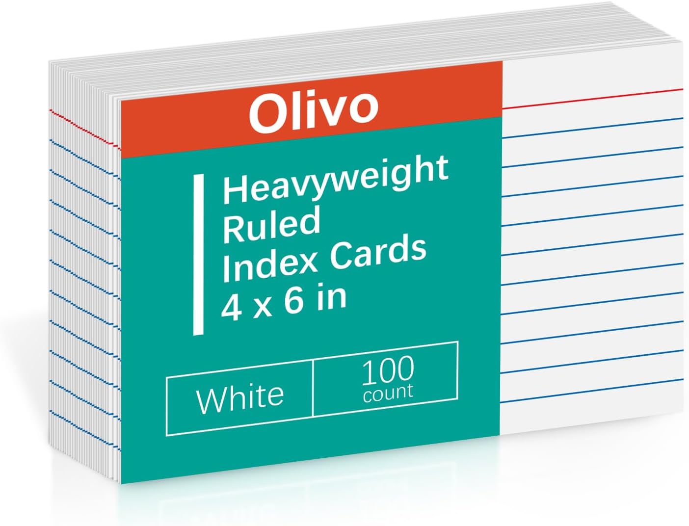 Olivo White Index Cards 4x6 Lined Ruled Flash Note Cards, 100 Count