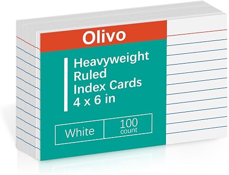 Index Cards 4x6 Lined Ruled Flash Note Cards 4" x 6", White, 100 Count, 220 GSM Heavy Weight