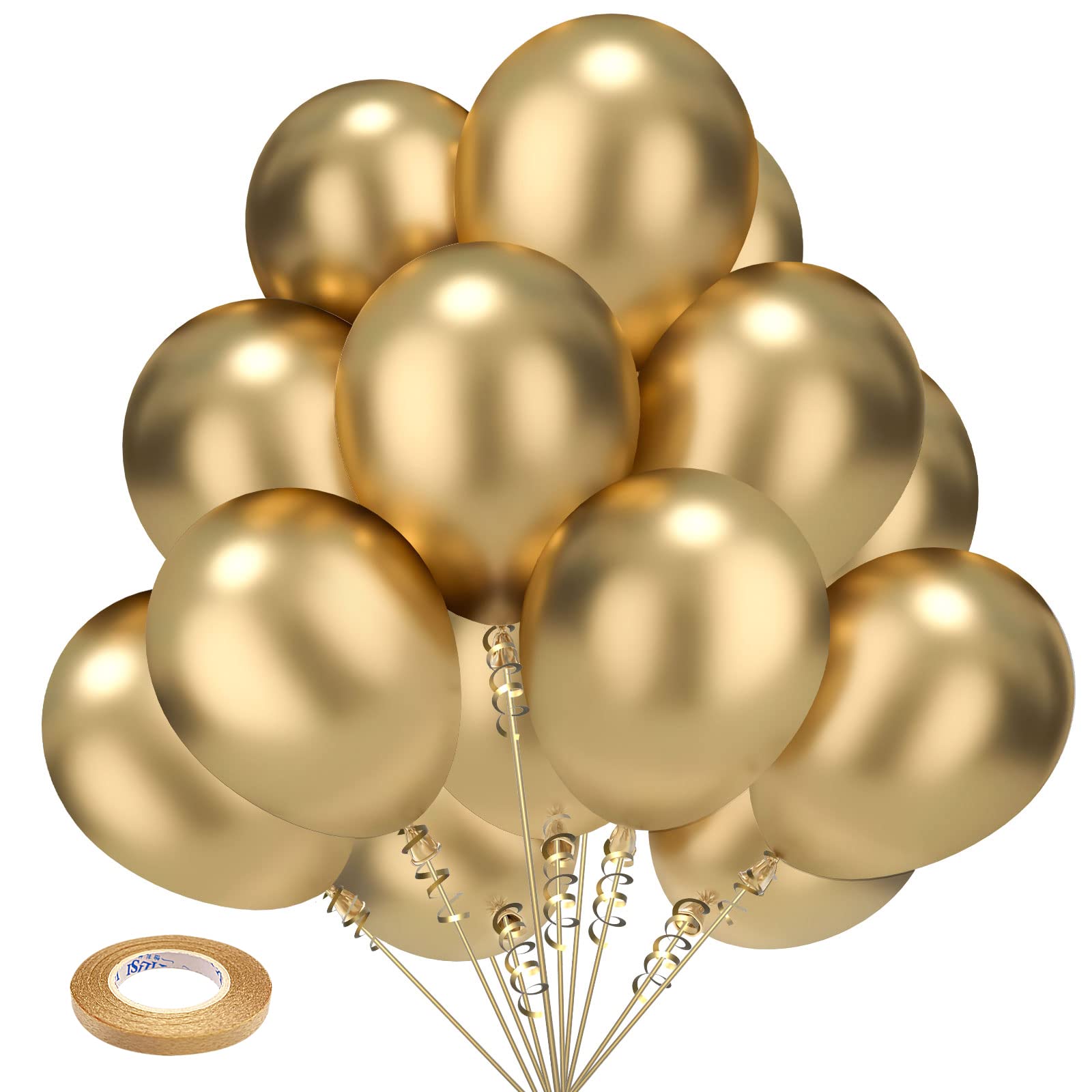 Kelfara Pack of 100 Balloons Gold Birthday Decoration Balloons Metallic - Golden Helium Balloons 12 Inch 30 cm Latex Party Balloon Decoration for Birthday Wedding Baby Shower Singles Parties Balloon