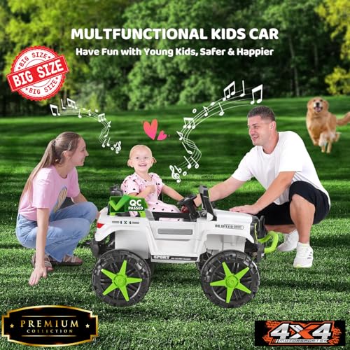 Image of Driving EV Cars for 1, 2, 3, 4, 5, 6 Years | Remote + Steering + Mobile App Control | Kids Jeeps (Thar Jumbo Size Jeep [1-8 Year Kids], White /Green)
