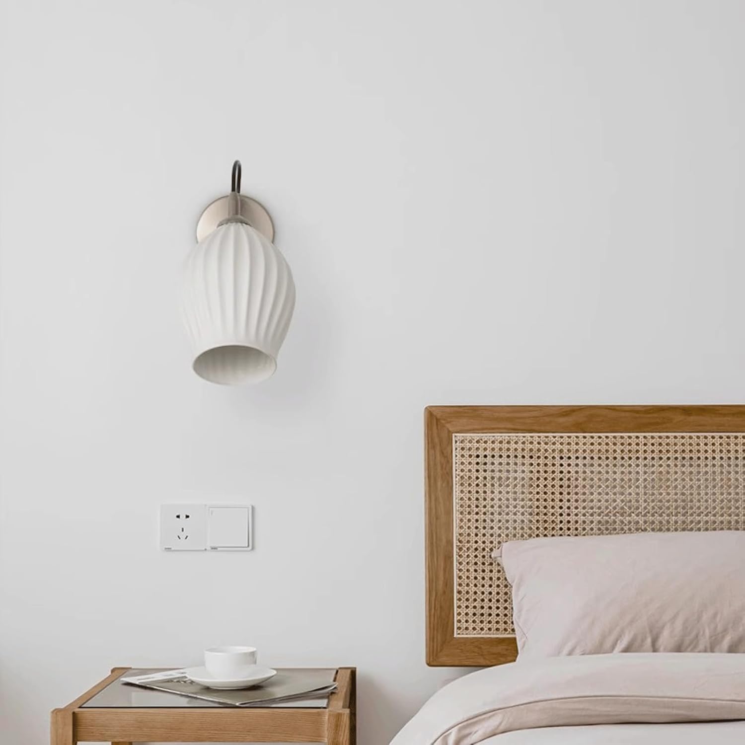 Modern Nordic Wall Sconce Brushed Nickel Finish White Striped Ceramic Shade E14 for Bedroom Bedside Living Room Study Hallway Entryway Hotel Lobby Restaurant Cafe Reading Accent Lighting