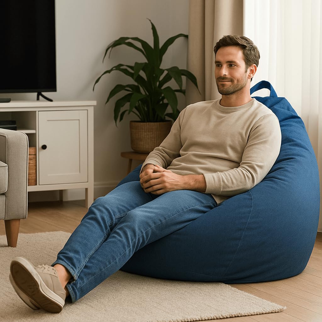 Pouf con imbottitura in perle EPS, poltrona relax, cuscino da pavimento, Bean Bag (blu navy, 100 x 120 x 50 cm, 300 l)