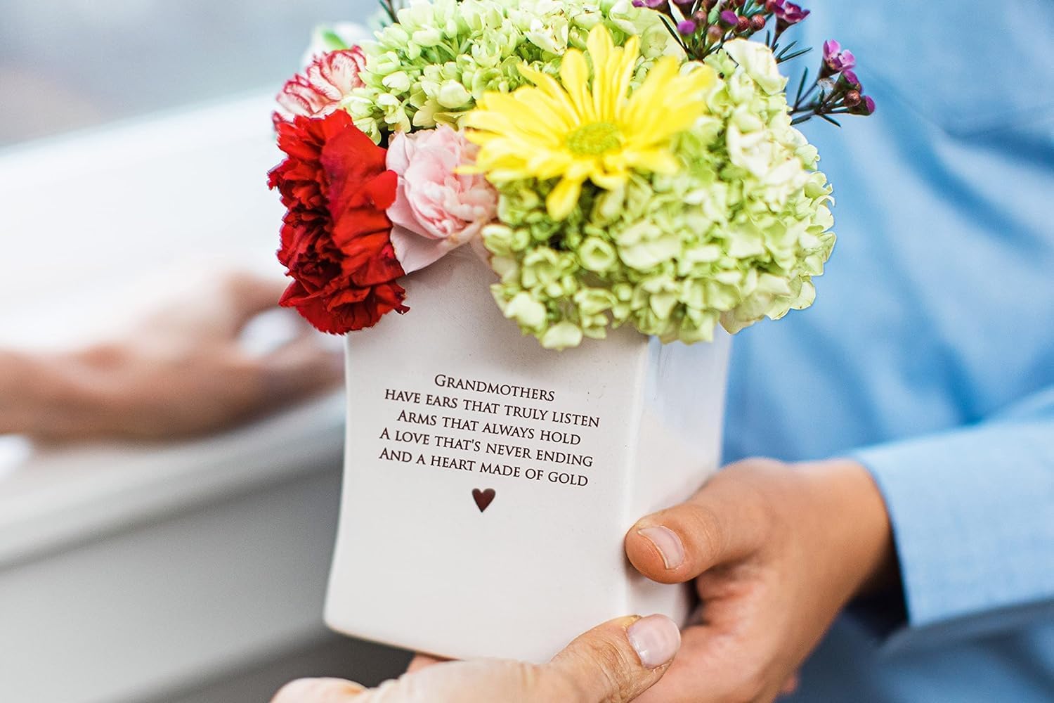 Gift for Grandma, Small Square Ceramic Vase, Grandmother Birthday Grandmothers Have Ears that Truly Listen...Susabella