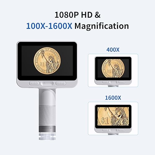 Miniatura 3 de BEAVERLAB Darwin Microscopio digital de mano M2 con pantalla IPS de 4.3 pulgadas, microscopio electrónico portátil 1600X para adultos y niños,