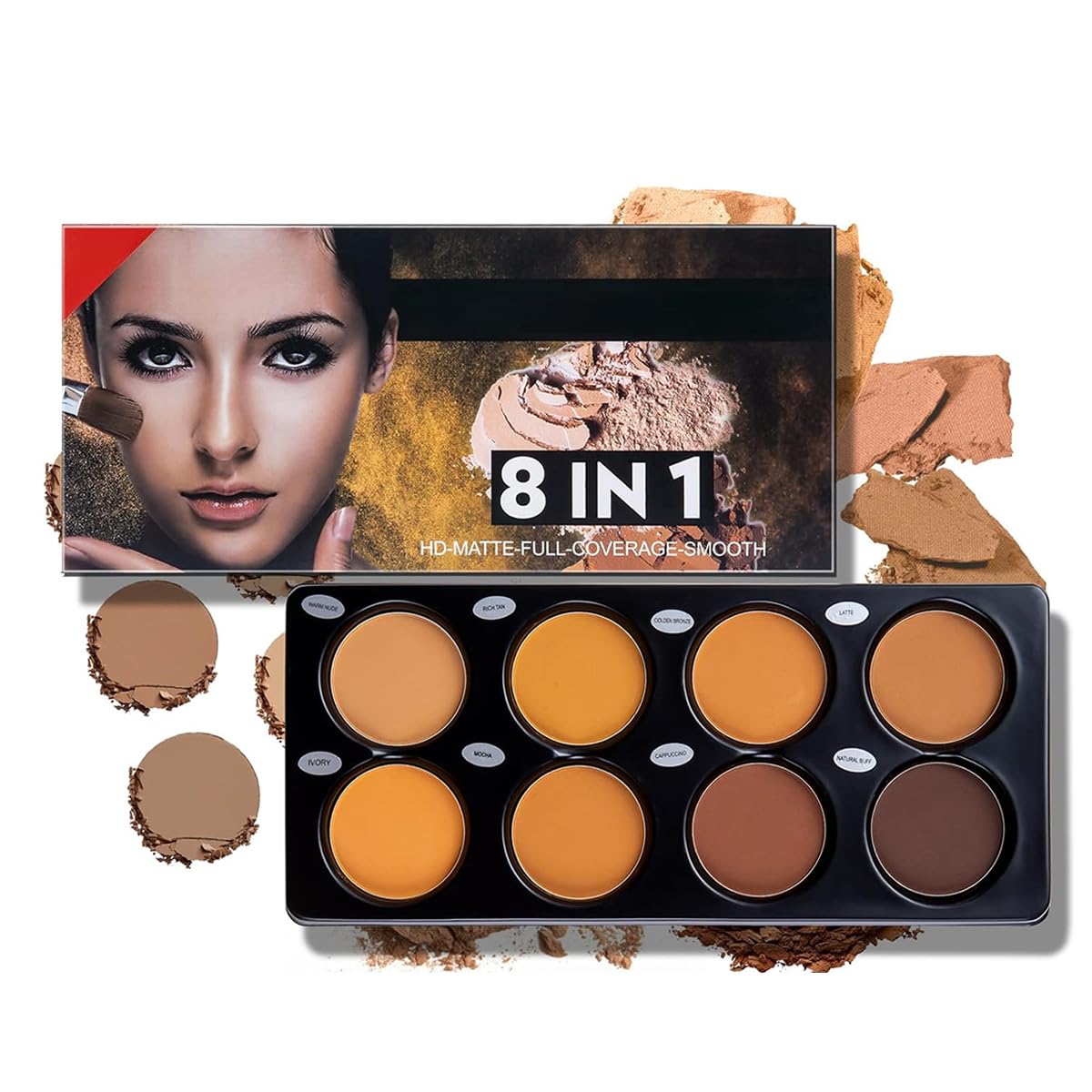 Matte 8 Color Ttimming Makeup Palette, Powder Contour Palette, Cosmetics Contour and Highlighting Powder Foundation Palette, Contour & Bronzer, Light to Medium, Vegan & Cruelty-Free 01 Color