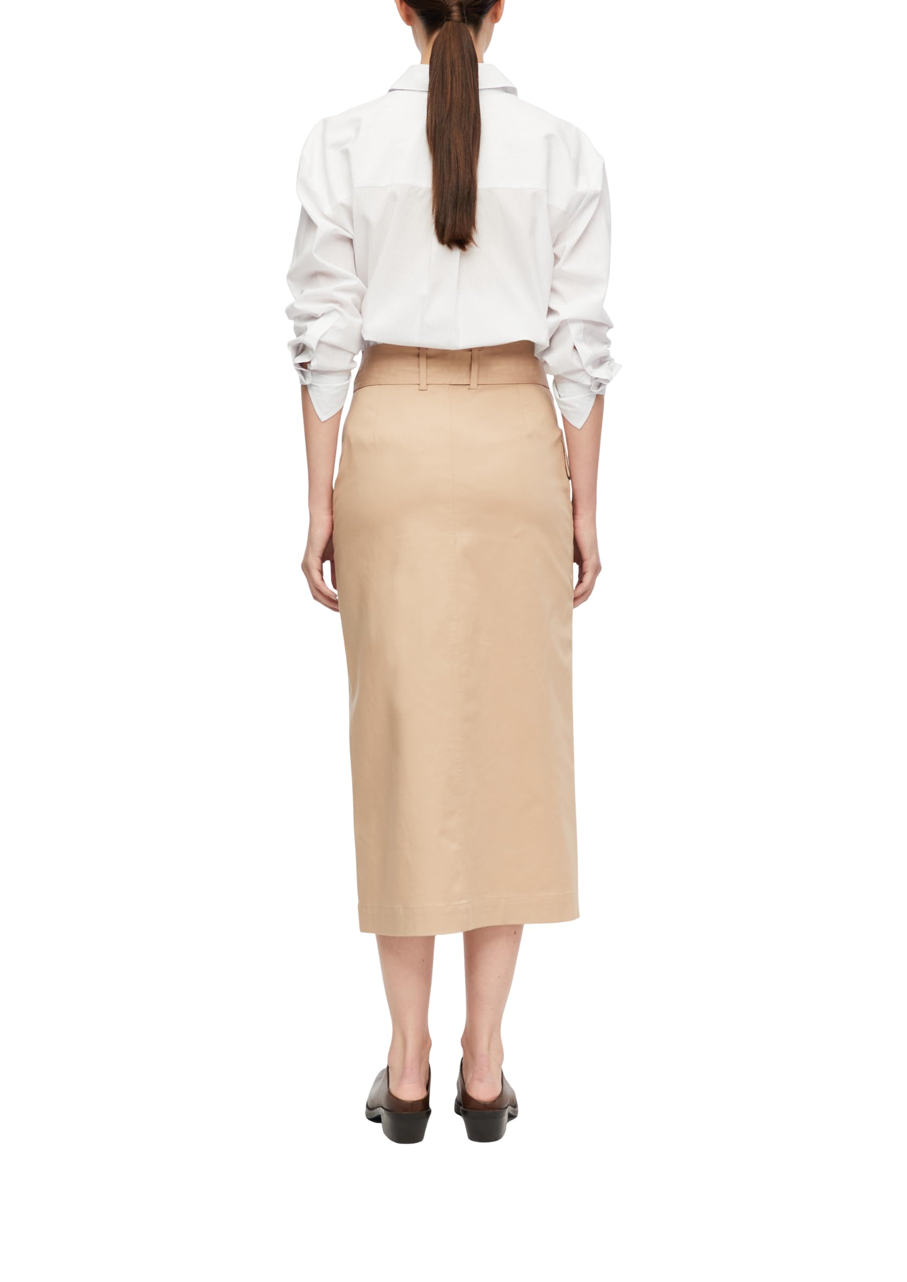 Comma Damen Rock – A-Shape, Midi-Länge, Wickeloptik, Bindegürtel – Für Business & Casual