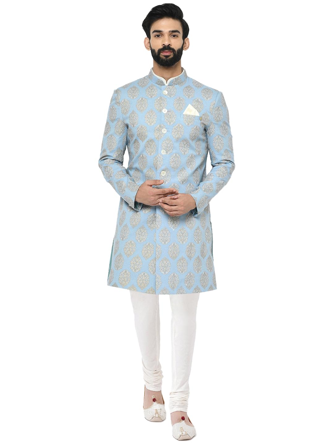 Kisah Sherwani For Men Wedding  Printed Indo Western Sherwani With Churidar | Designer Ethnic Outfit For Groom & Festivals, Blue, 42