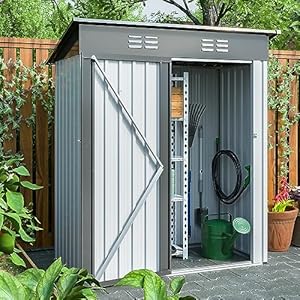 5×3 FT Metal Storage Shed Outdoor Storage Shed with Single Door Lockable Steel Utility Shed with 2 Air Vents for Tools and Equipment Waterproof and UV Resistant for Garden and Backyard