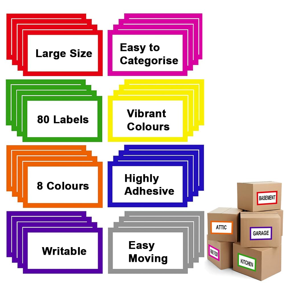 80 PCS Large Moving Labels, 15 x 10cm, Packing Box Labels, 8 Color-Coded