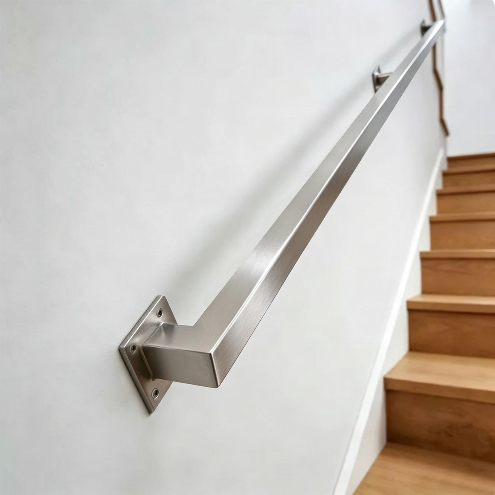Renmlion One Color Handrails For Stairs，Silver Staircase Banister Hand Rails Metal Stair Railing Brackets Safety Non-Slip Grab Bar Metal Stainless Steel Wall Support Rod For Indoor Outdoor(11.5Ft/350Cm)
