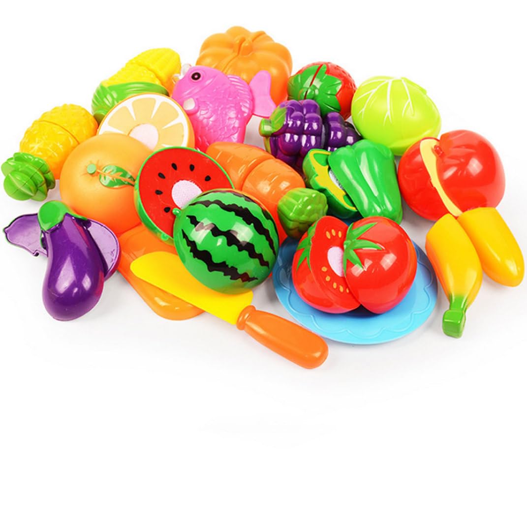 Faroby 18PCS Kids Play Food Cutting Toys Set, BPA Free Fruits Vegetables Kitchen Accessories