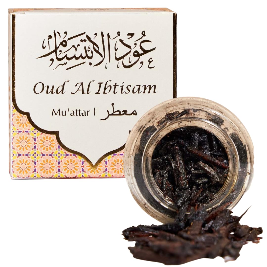 Dukhni Ibtisam Oud Al Muattar Bakhoor By | 40G Jar | Arabic Bakhoor Incense | Aromatic Wood Chips | Warm Floral Oud Blend | Perfect For Prayer Time
