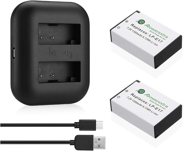 Powerextra 2 Pack Replacement LP-E17 Battery and Dual USB Charger 1350 mAh,Compatible with Canon Rebel SL2,T6i,T6s,EOS M3,M5,M6,EOS 77D,EOS 750D,EOS 760D,EOS 8000D,EOS Kiss X8i