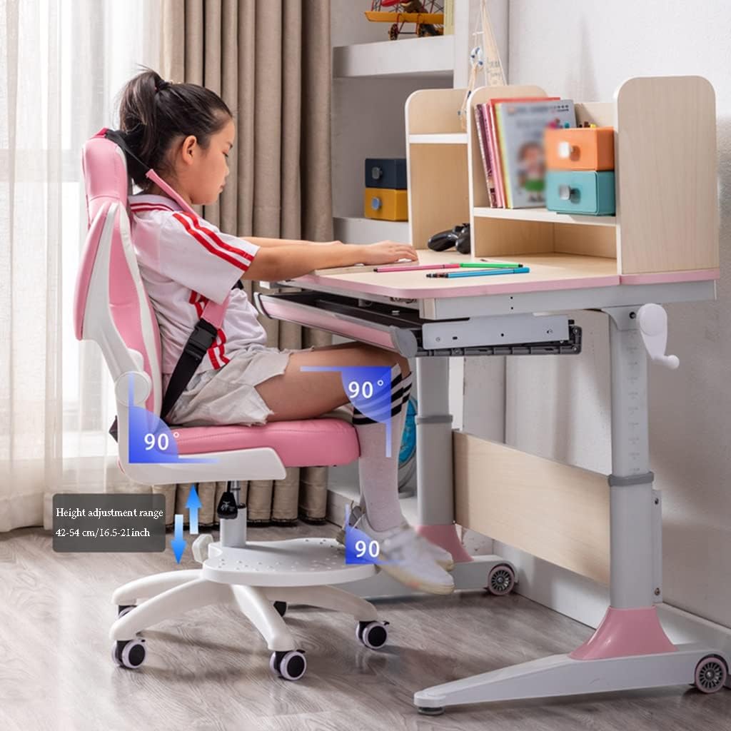 Kids Task Chair with Arms, Adjustable Kids Desk Chair with Wheels, Cloth Fabric Child Computer Desk Chair, Children Study Chair for Girls Bedroom/Study Room (Color : /Pink, Size : B)