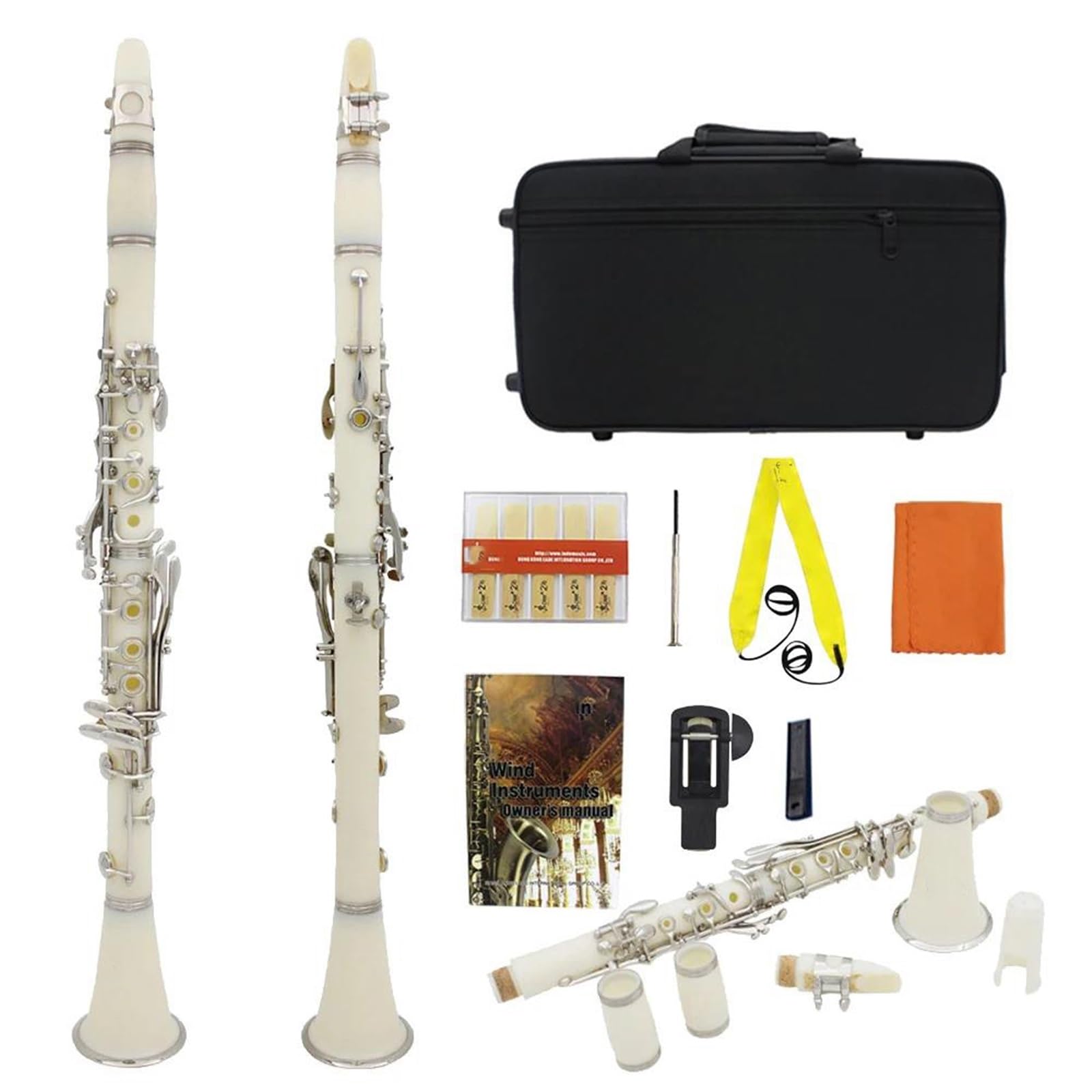 Buffet Clarinetto Sib Clarinetto Professionale Per Esibizioni In Concerto Clarinetto A 17 Tasti Con Kit Per Clarinetto Ance Accessori(White)