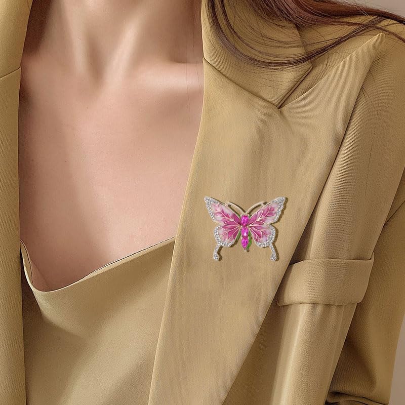 Image of Pink Butterfly Brooches and Pins Crystal Butterfly Insect Safty Pin Dress Coat Suit Decor