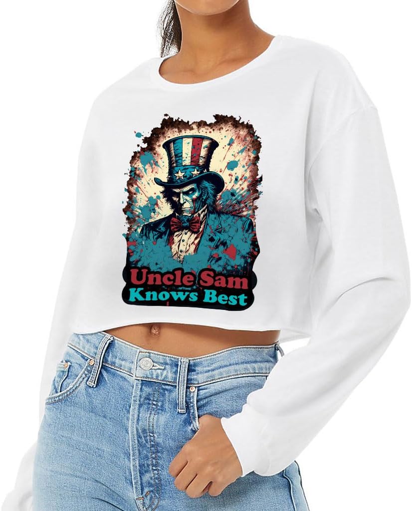 American Graphic Cropped Long Sleeve T-Shirt - Gifts for Wife - Items for Patriotic