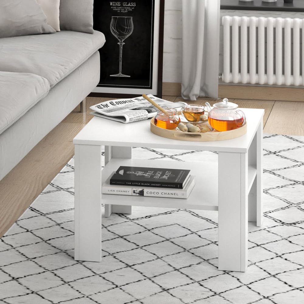Vicco Couchtisch Homer, Weiß, 60 x 60 cm, zur Aufbewahrung von Zeitschriften und Fernbedienungen