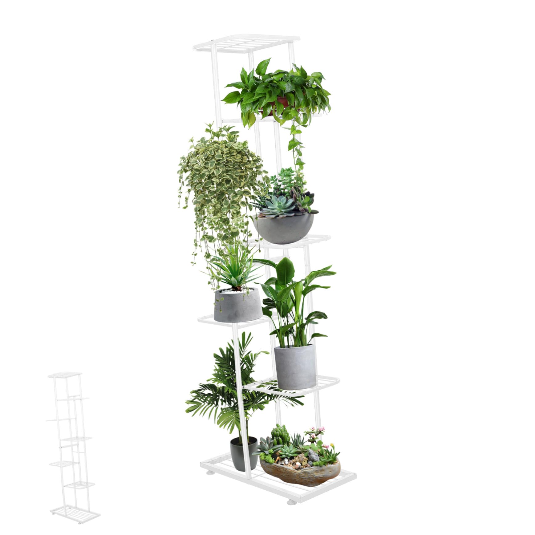 Étagère à plantes d'extérieur blanche HEMOTON avec support intérieur à 7 niveaux