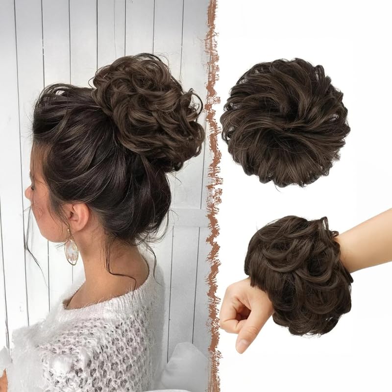Shanya Hair Bun Scrunchie (Brown) Hair Donut Bun Extension Natural Look Easy to Wear Daily & Party Use For Women & Girls Pack of 1