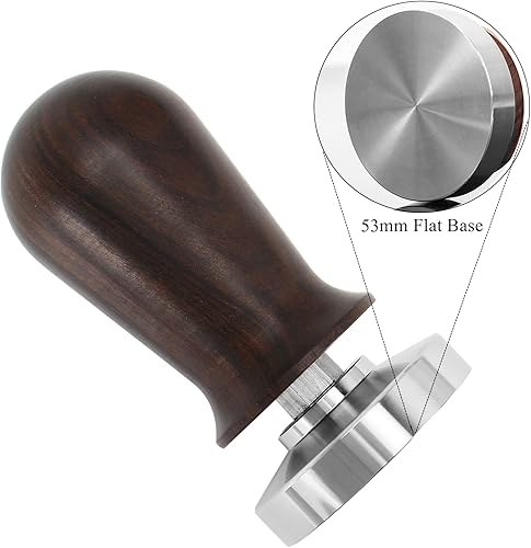 Miniatura 4 de DIBTSA Manipulación espresso de 2.087in, manipulación de café con mango de madera y base plana de acero inoxidable 304 con resorte