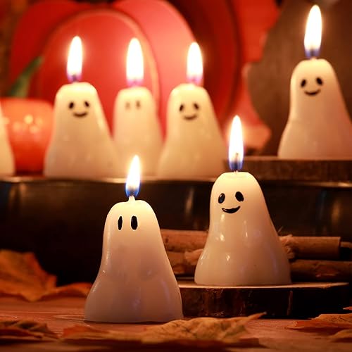 Nuanchu 12 velas de calabaza fantasma de Halloween, divertidas velas perfumadas con forma espeluznante, mini lindas velas de cera para otoño,