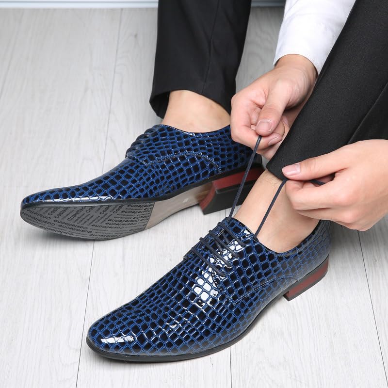 Mens Pointed Toe Lace Up Dress Oxford Shoes Fashion Western Patent Leather Animal Printed Slip On Wedding Formal Business Derby Loafer3