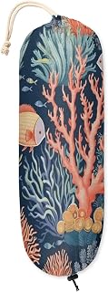 Coral Reef Plastic Bag Holder, Wall Mount Grocery Bag Organizer Dispenser, Reusable Trash Bag Holder for Home Kitchen Pantry Decor