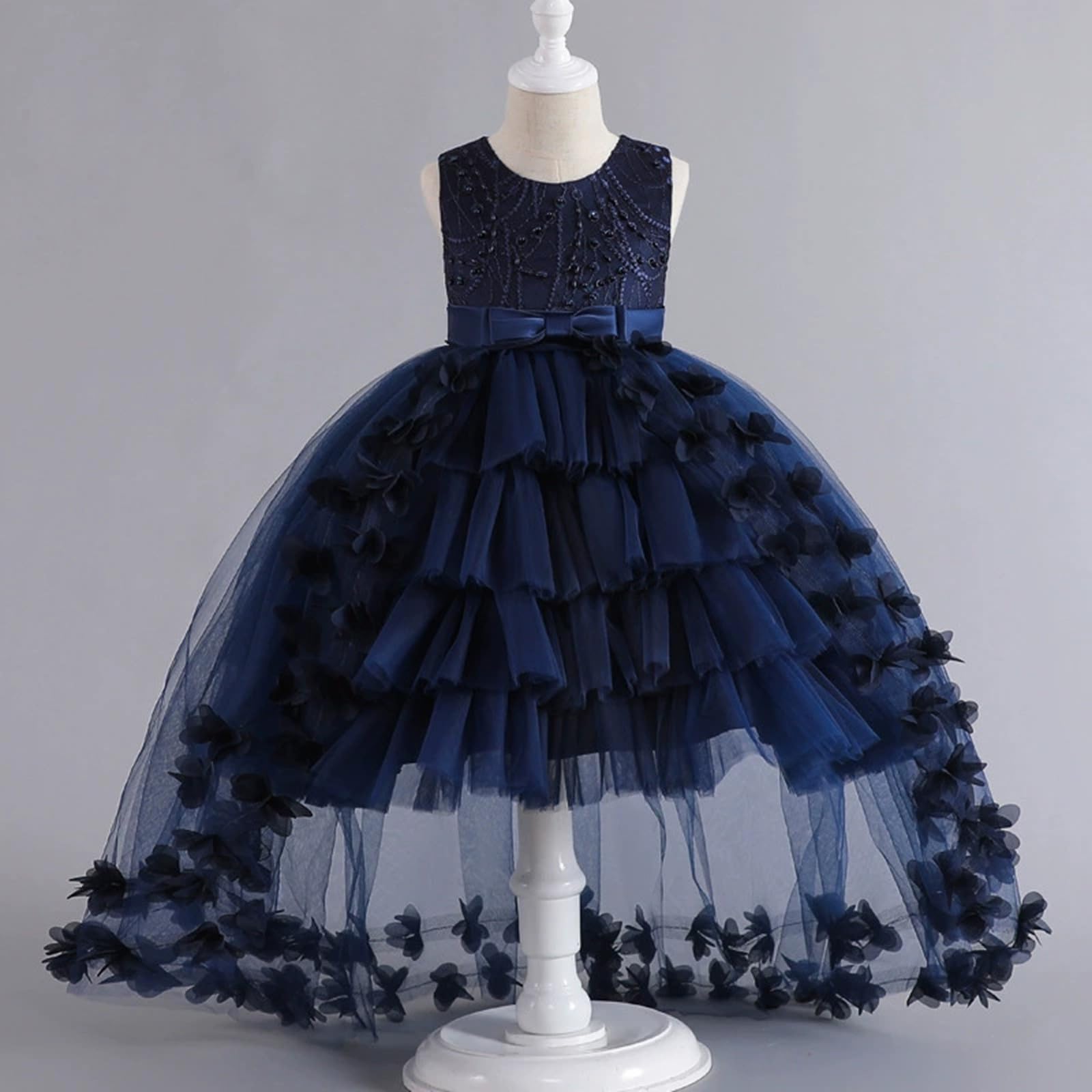 Generico Abito Principessa Ragazza Spalline Sottili Eleganti Abito Senza Maniche Leggero Maniche Corte Traspirante Elegante Vestito da Bambina Vestito Cerimonia Formale Comodo e Confortevole