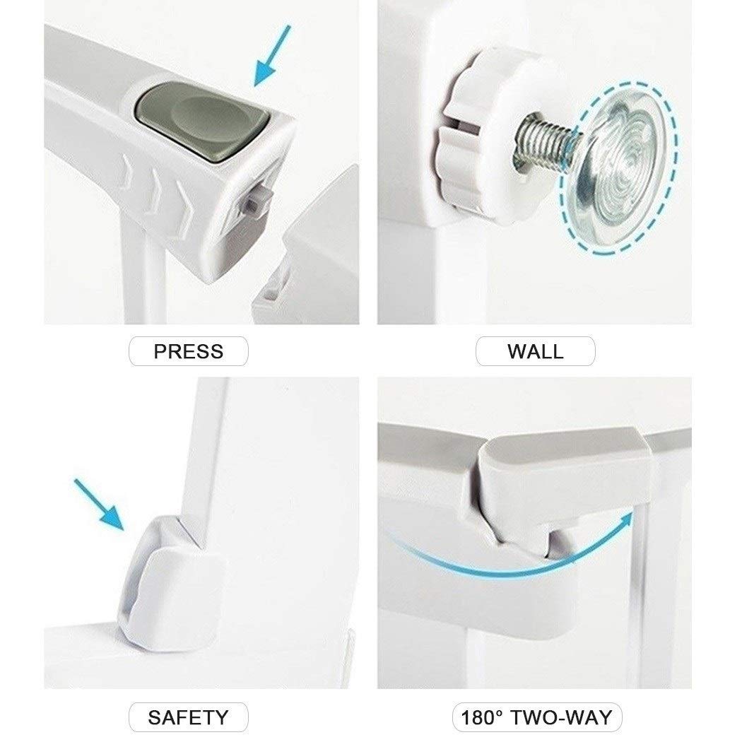Baby Gate ochrona drzwi przed dziećmi, ochrona przed dziećmi, ochrona przed zwierzętami domowymi, do użytku wewnątrz i na zewnątrz, ochrona przed uderzeniami, podwójny zamek, samozamykający się (kolor: biały, rozmiar: 194-201 cm)