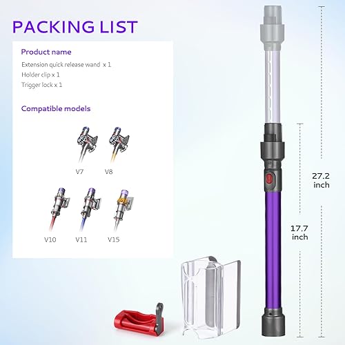 Miniatura 5 de Varita de extensión compatible con Dyson V7 V8 V10 V11 V15 accesorios de aspiradora inalámbrica, varita de liberación rápida, ahorro de espacio,