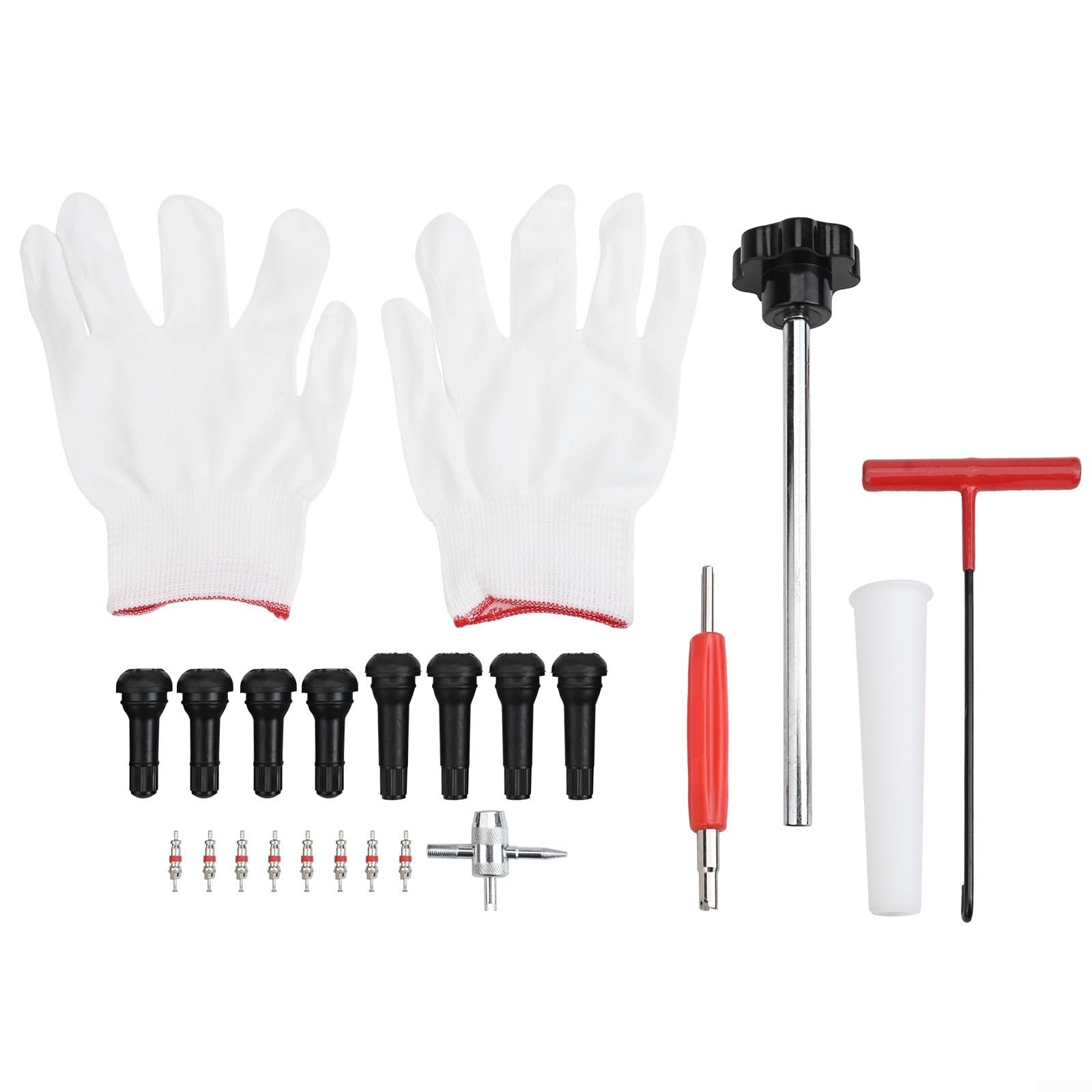 Kit de réparation de valve de pneu 22 pièces, kit d'outils de valve de pneu à changement rapide pour voiture, camion, moto, avec 4 valves TR413, outil de valve à 4 voies (noir)