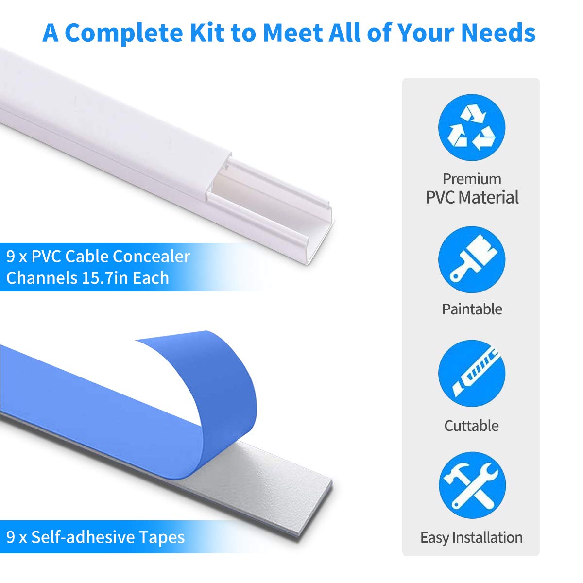 62.8 Inch Cord Hider Wall Paintable Wire Cover TV Cable Channel Cable Concealer - View #12